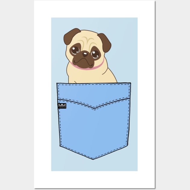 Pug Puppy Pouchie Shirt - In Pocket Wall Art by MMTees